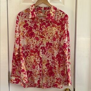 White Stag Pink and yellow Floral Button-Up Shirt, 
Size XL (16-18)